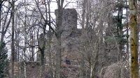 Zřícenina hradu na zalesněném vršku